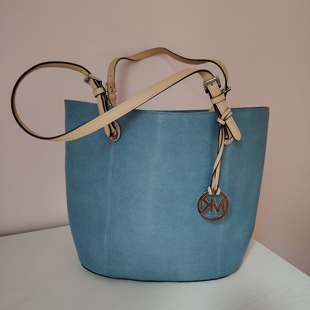 Michael Kors Blue and Tan Tote Bag
